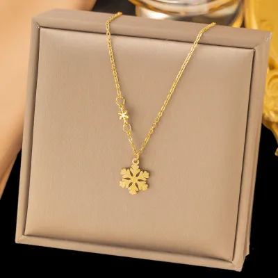 18k Gold Snowflake Stainless Steel Necklace